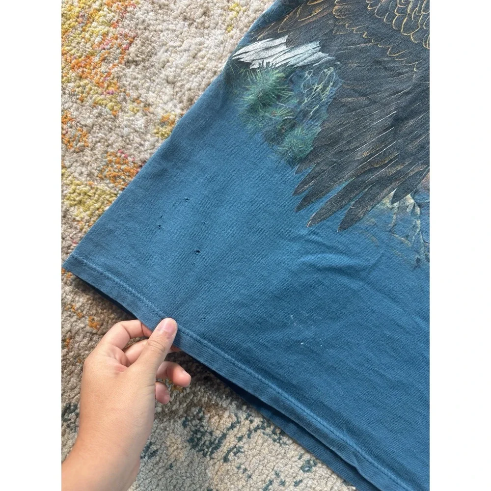 Vintage 90s H.L. Miller Bald Eagle Nature Graphic Tee - Teal Blue Size L